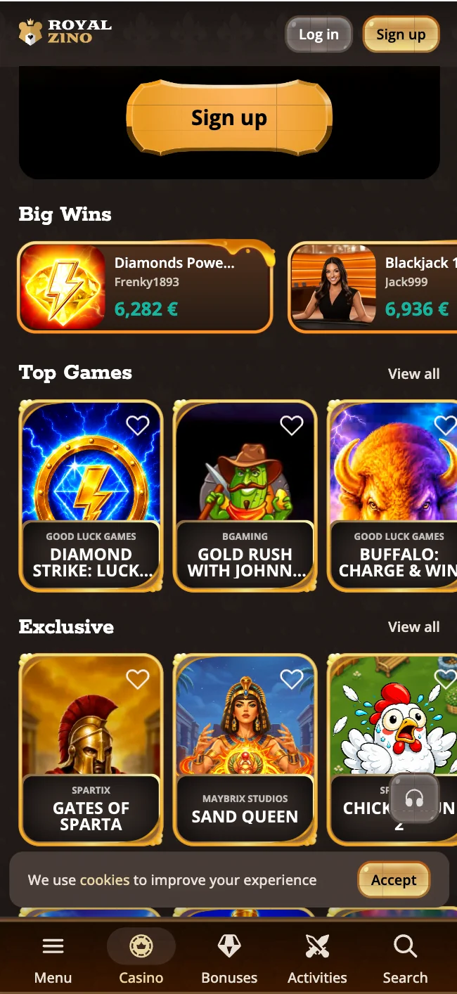 Aplikace Royalzino Casino